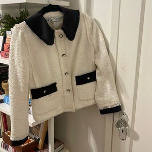 White tweed Zara jacket. Barely worn. Perfect statement piece with jeans